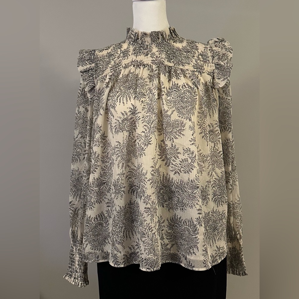 Ann Taylor Toile Print Blouse | Color: Cream W/ Black Floral | Size: M